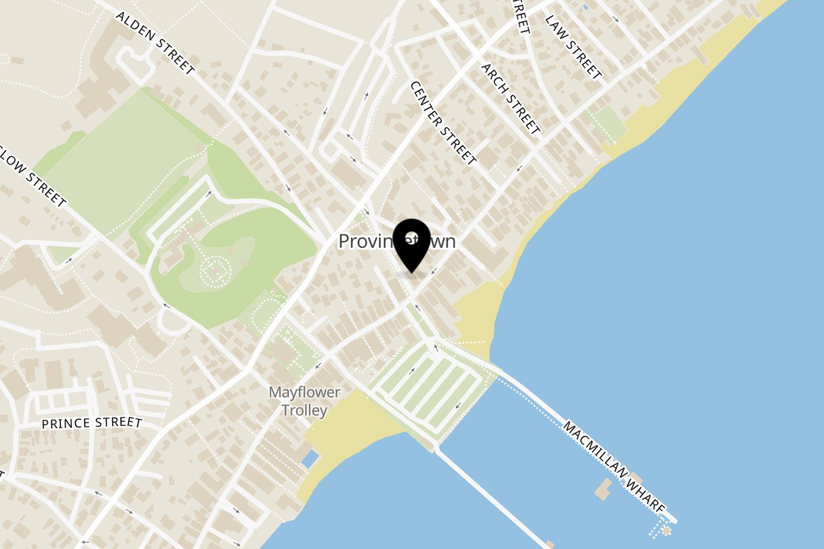 Map showing the location of The Governor Bradford on 312 Commercial St in Provincetown